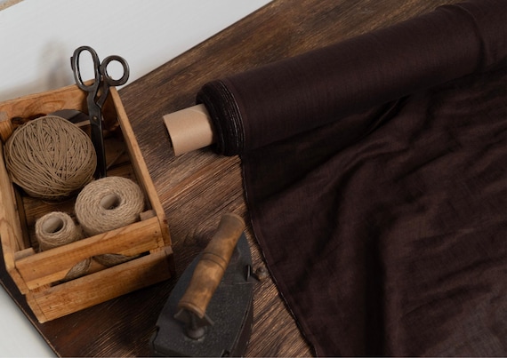 Linen fabric chocolate brown thin gauze, Cheesecloth lightweight linen fabric, Fabric by the yard or meter