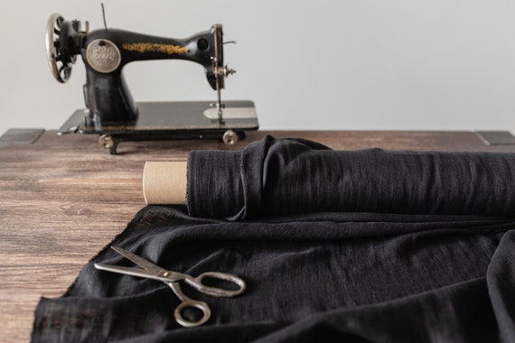 Black thin linen gauze fabric, Cheesecloth linen fabric, Fabric by the yard or meter