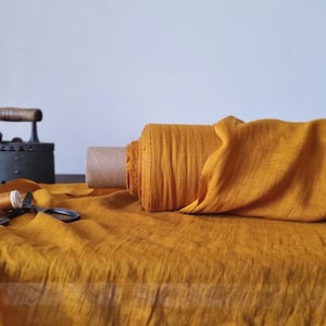 Linen fabric honey yellow thin gauze, Cheesecloth lightweight linen fabric, Fabric by the yard or meter