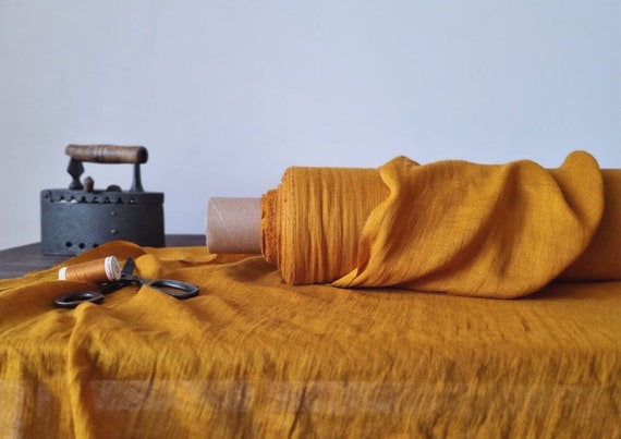 Linen fabric honey yellow thin gauze, Cheesecloth lightweight linen fabric, Fabric by the yard or meter