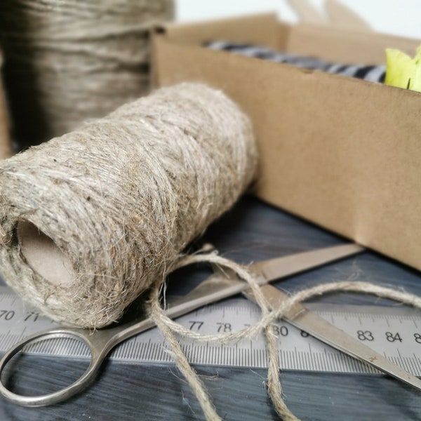 Linen rope, Flax twine, Rustic rope, Natural linen cord, Gift wrapping rope, Lenght 90m (98 yards), diameter 2.7mm (0.11 inches)