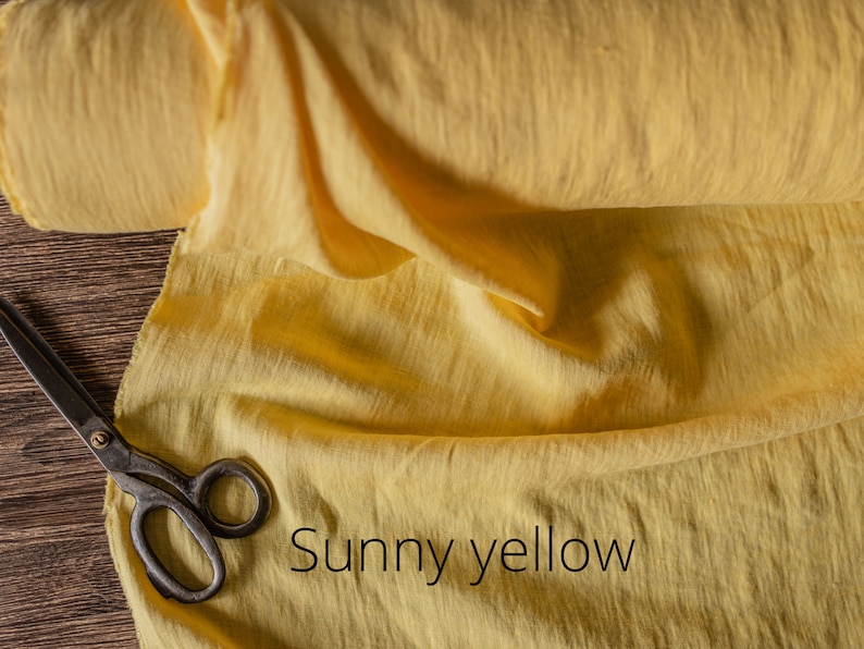 Tejido de lino amarillo soleado, Tejido cortado a medida o metro, Tejido de lino puro suavizado Sunny yellow