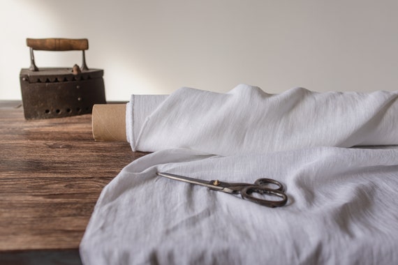 Linen fabric White optical, Washed softened flax fabrics, Fabric by the yard or meter