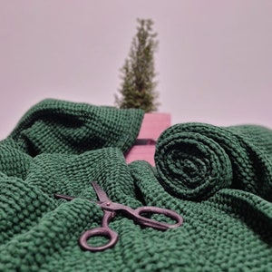 Waffle linen fabric forest green, Fabric by the yard or meter, Washed softened flax fabric