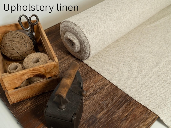 Oatmeal Linen Cotton Upholstery Fabric – Heavy Weight 489 g/m2 (14.4 oz/yd2), 144 cm ( 56 inches) Wide Natural Fabric for Sofa, Curtains