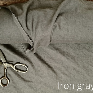 Linen fabric Black, Washed softened linen fabric Fabric by the yard or meter Iron Gray