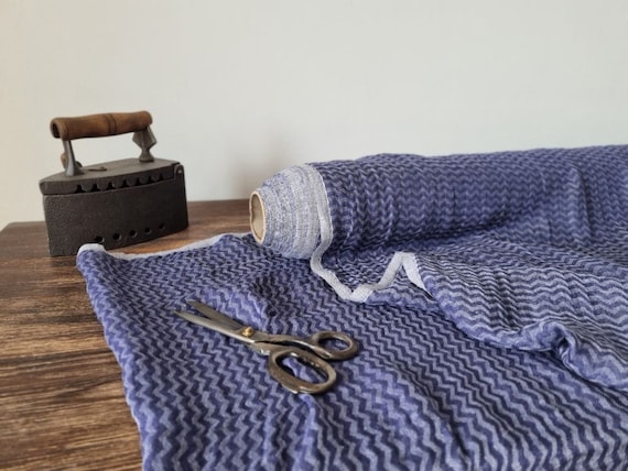 Linen gauze fabric blue with beige, Cheesecloth linen fabric, Fabric by the yard or meter
