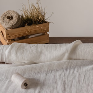 Linen fabric milk white, Fabric by the yard or meter, Off white washed softened flax fabric zdjęcie 1