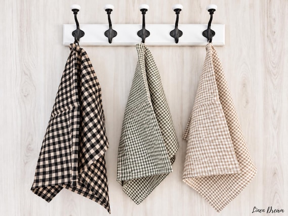 Checked Linen Towel, 100% European Linen Kitchen Towel, 11 Colors, Made to Order