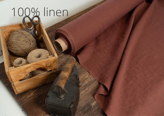 Burnt Orange Linen Fabric by Yard or Meter – 205 g/m2 (6.05 oz/yd2), Medium Weight 100% Linen, OEKO-TEX® Standard 100 Certified, for Sewing