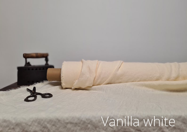 Natural undyed linen fabric, Fabric by the yard or meter, Washed softened flax fabric Vanilla White