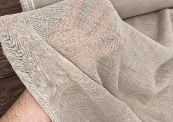 Natural Undyed Wide Linen Gauze Fabric by Yard, 95 GSM Semi Sheer Linen, 112 Inch Wide Lightweight Linen Fabric