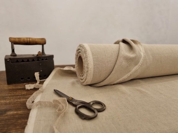 Natural undyed linen fabric, Fabric by the yard or meter, Washed softened flax fabric