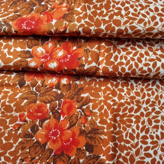 Vintage cotton fabric light brown multicolor