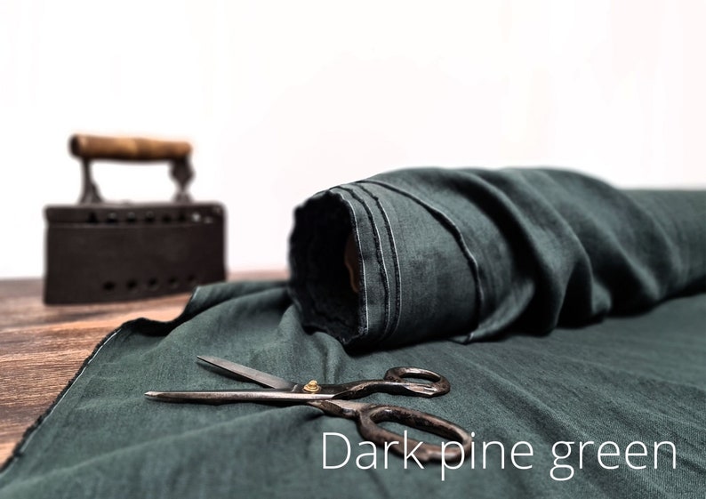 Linen fabric Pine green, Fabric by the yard or meter, Organic washed flax fabric Dark Pine Green