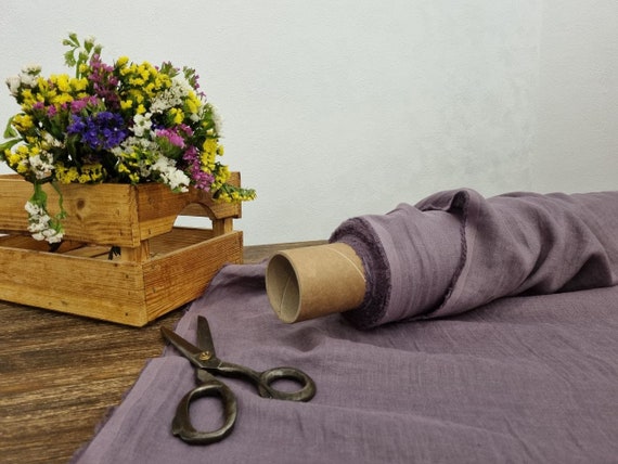 Linen fabric lightweight mauve purple, Fabric by the yard or meter, Organic flax fabric