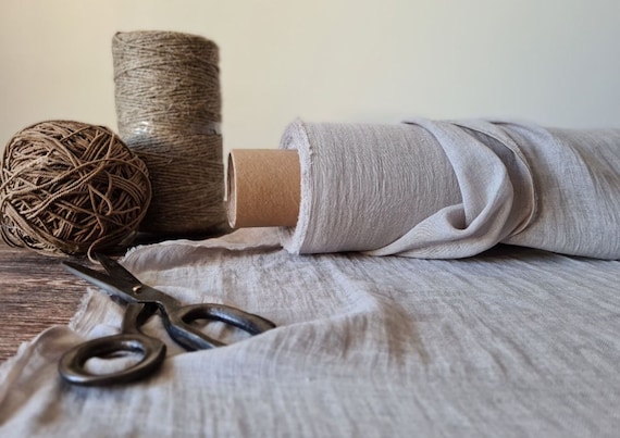 Linen fabric gauze light beige, Sheer cheesecloth linen fabric, Fabric by the yard or meter