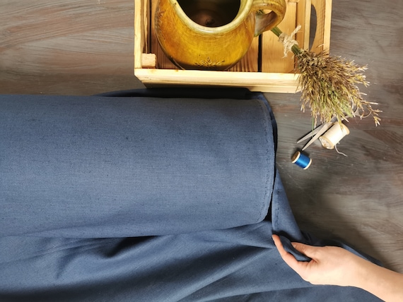 SALE Blue linen fabric, Navy blue linen fabric, Fabric by the yard, Blend linen fabric, Natural linen fabric, Sewing fabric