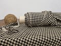 Linen fabric black with sand beige checks, Linen fabric by the yard or meter, Checked flax for sewing product logo