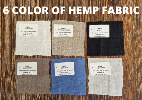 Hemp Fabric Swatches – 6 Color Sample Pack – 100% Hemp Fabric Samples