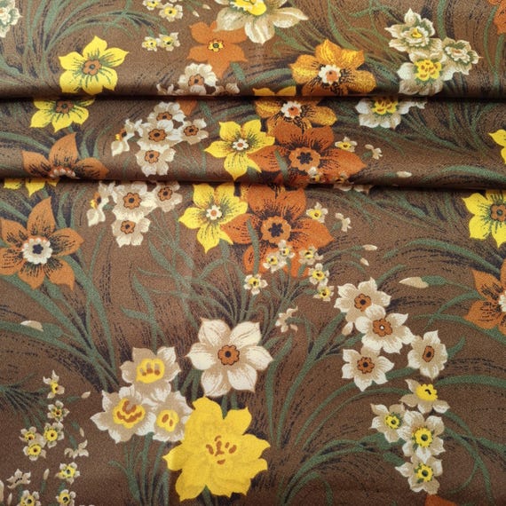 Vintage viscose fabric brown green multicolor