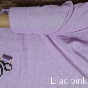 Linen fabric pink lemonade, Washed softened flax fabrics, Fabric by the yard or meter Lilac Pink