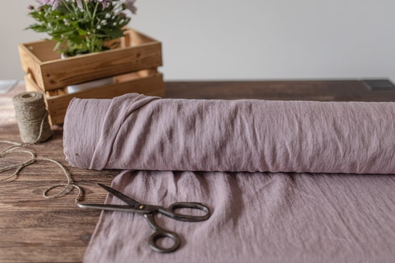 Old pink linen fabric, Dusty pink fabric by the yard or meter, Washed softened flax fabric