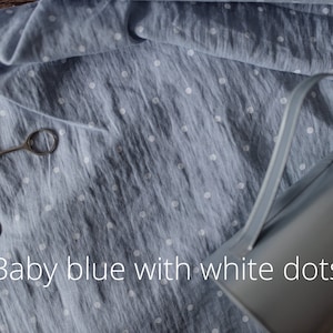 baby blue with white dots linen fabric texture,  linen material for curtains and clothing, 145 cm wide (57 inches), medium weight, sold by length from 0.5 m or 0.5 yard