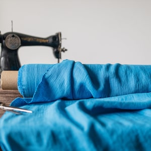 Linen fabric blue sky, Fabric by the yard or meter, Washed softened flax fabrics