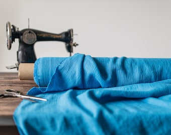 Linen fabric blue sky, Fabric by the yard or meter, Washed softened flax fabrics