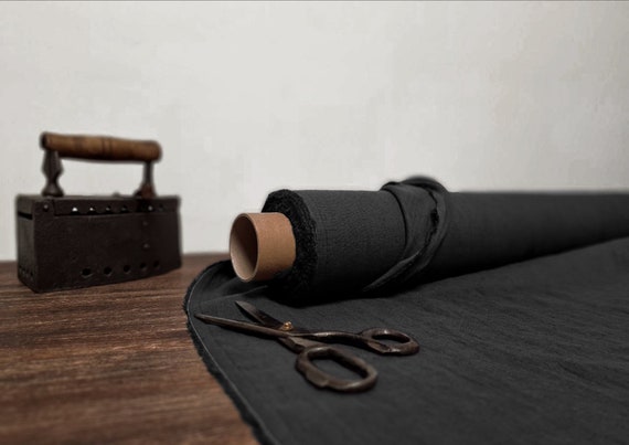 Linen fabric Anthracite gray, Softened washed linen fabric, Fabric by the yard or meter