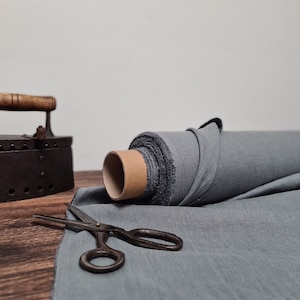 Linen fabric greenish gray, Organic flax fabrics, Fabric by the yard or meter