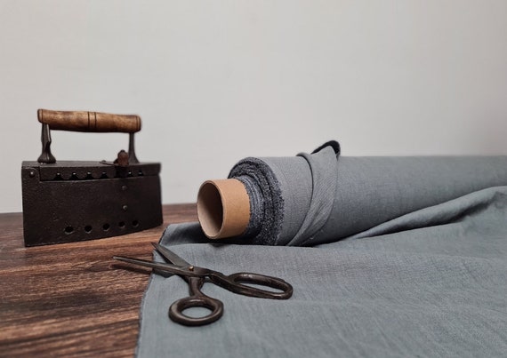Linen fabric greenish gray, Organic flax fabrics, Fabric by the yard or meter