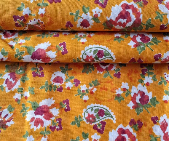 Vintage cotton fabric orange multicolor