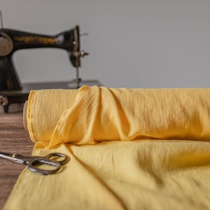 Linen fabric sunny yellow, Fabric by the yard or meter, Softened pure flax fabric zdjęcie 3