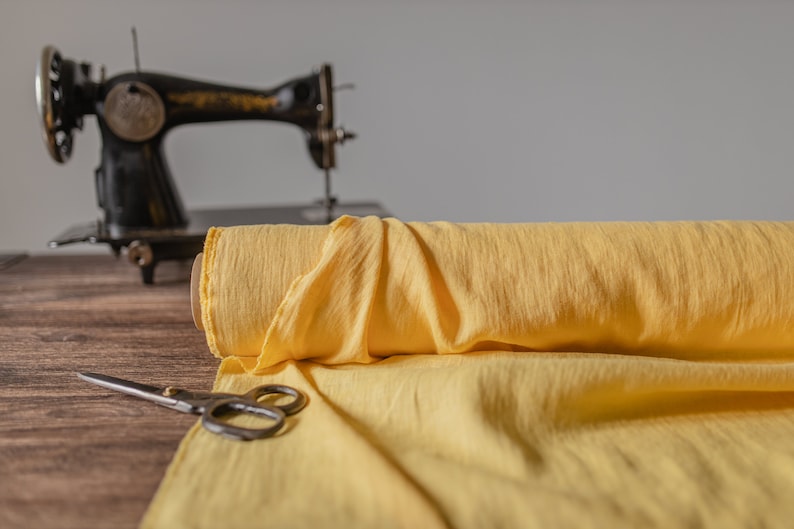 Linen fabric sunny yellow, Fabric by the yard or meter, Softened pure flax fabric zdjęcie 3