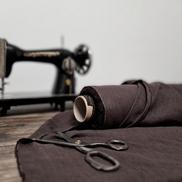 Linen fabric chocolate brown, Organic Washed flax fabrics, Fabric by the yard or meter