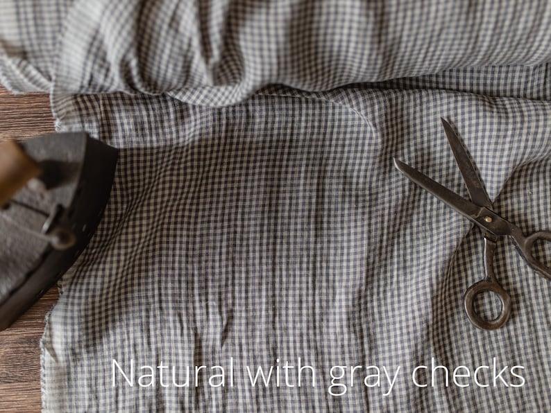 gray with natural undyed linen fabric texture, natural woven linen material for curtains and clothing, 145 cm wide (57 inches), OEKO-TEX Standard 100 certified, medium weight, sold by length from 0.5 m or 0.5 yard