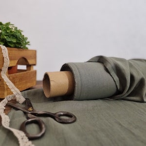 Linen fabric lightweight sage green, Fabric by the yard or meter, Organic flax fabric