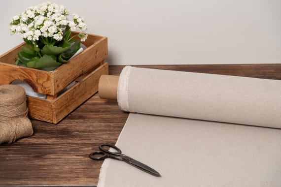 Natural undyed recycled  linen blend fabric, Recycled linen fabric by the yard or meter, Softened flax fabric