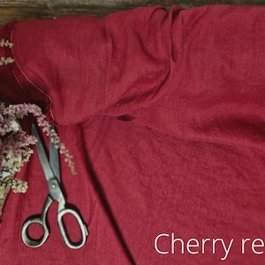 Tissu de lin rouge coquelicot, Tissus de lin biologique, Tissu par mètre ou mètre Cherry Red
