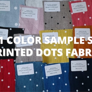 11 different color dotted dots linen fabric texture, natural woven linen material for curtains , 148 cm wide (57 vinches), OEKO-TEX Standard 100 certified, medium weight, sold by length from 0.5 m or 0.5 yard. sampleas are about 6x6cm ( 2.3x2.3 inches)