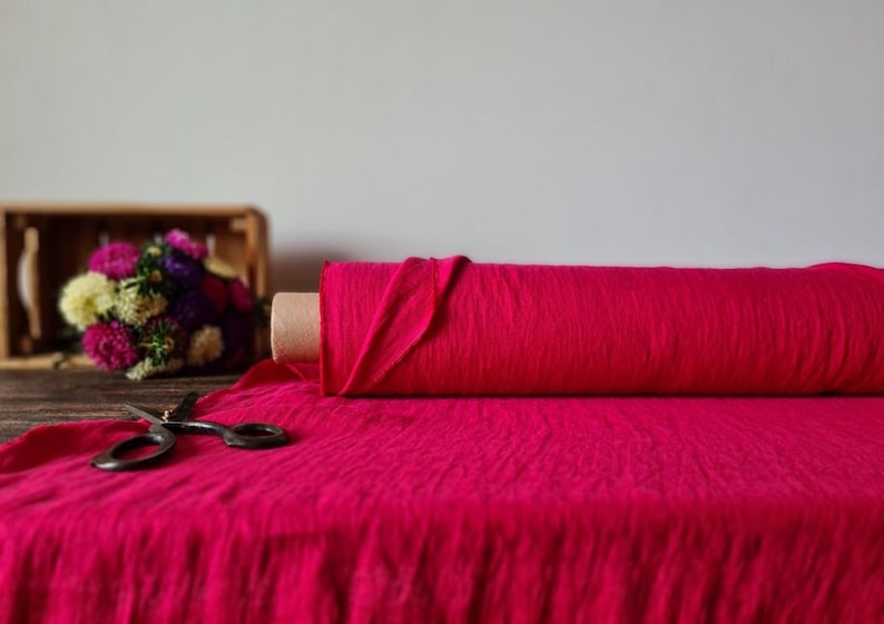 Linen fabric cyclamen pink, Organic flax fabrics, Fabric by the yard or meter image 3