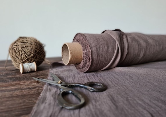 Linen fabric taupe brown, Organic washed flax fabrics, Fabric by the yard or meter
