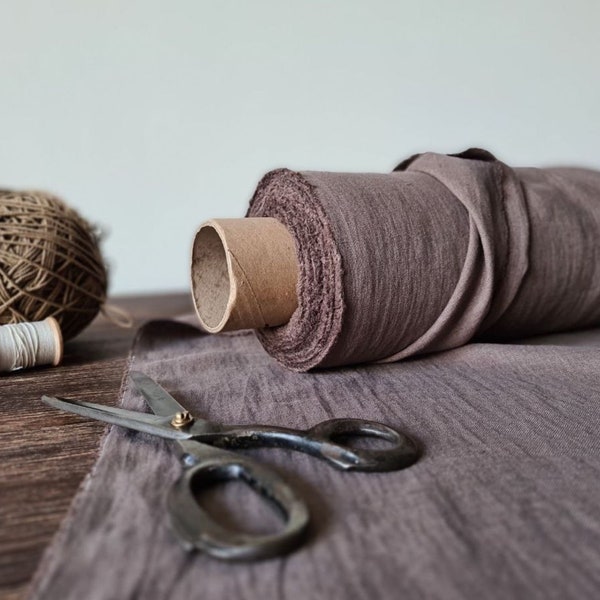 Tissu de lin marron taupe, Tissus de lin lavés biologiques, Tissu par mètre ou mètre