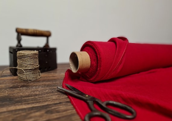 Poppy red linen fabric, Organic flax fabrics, Fabric by the yard or meter
