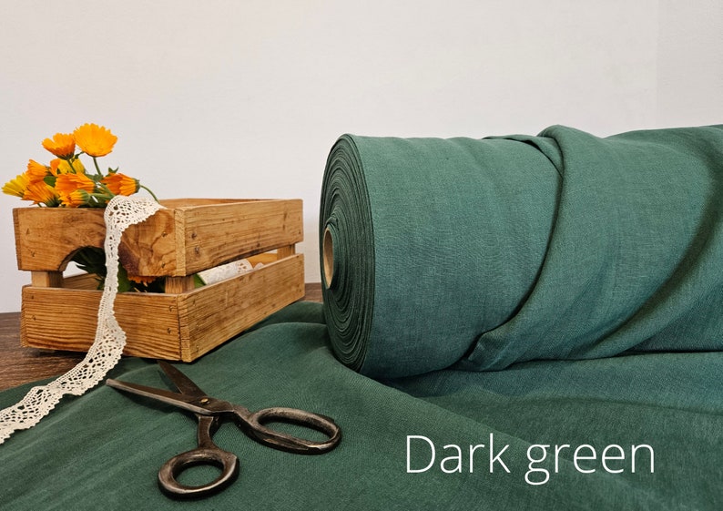 Linen fabric EXTRA WIDE natural undyed, 118 inches or 3 meter wide fabric, Bedding and curtain linen fabric Dark Green