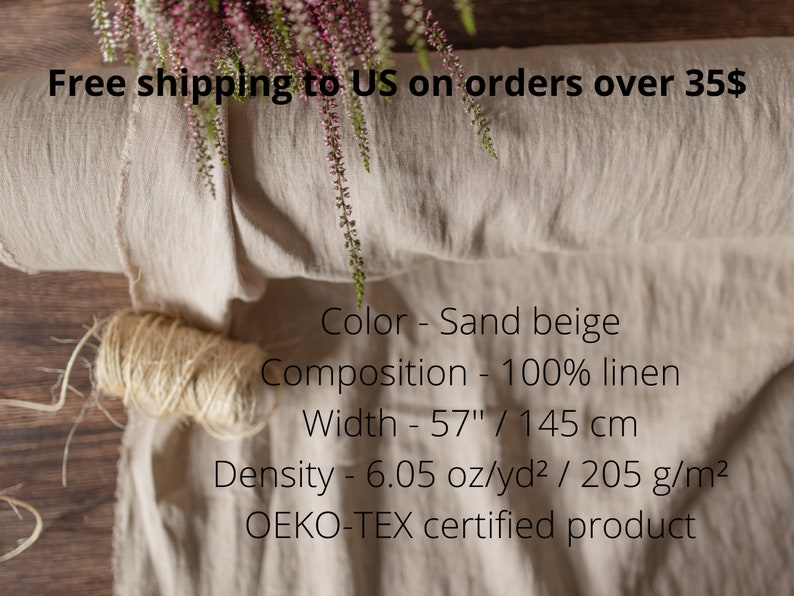 Fabric by the meter Linen fabric Sand organic flax fabric Linen fabric beige
