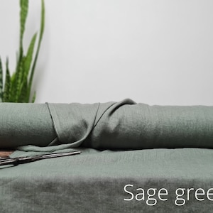 Linen fabric Pine green, Fabric by the yard or meter, Organic washed flax fabric Sage Green