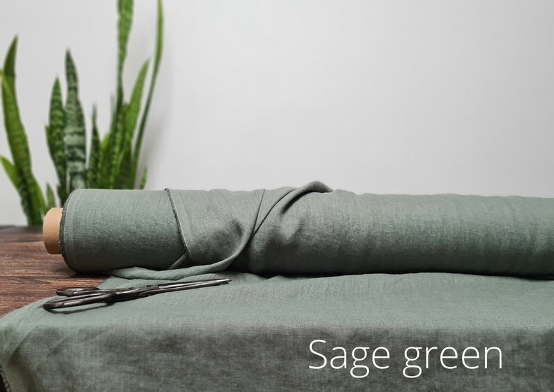 Linen fabric Pine green, Fabric by the yard or meter, Organic washed flax fabric Sage Green